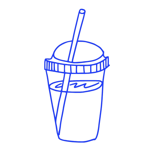 Hand-drawn sketch of an iced espresso tonic with a straw